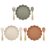 Floral Silicone Baby Feeding Set - Non-slip Bowl with Spoon and Fork for Toddlers - Image 2