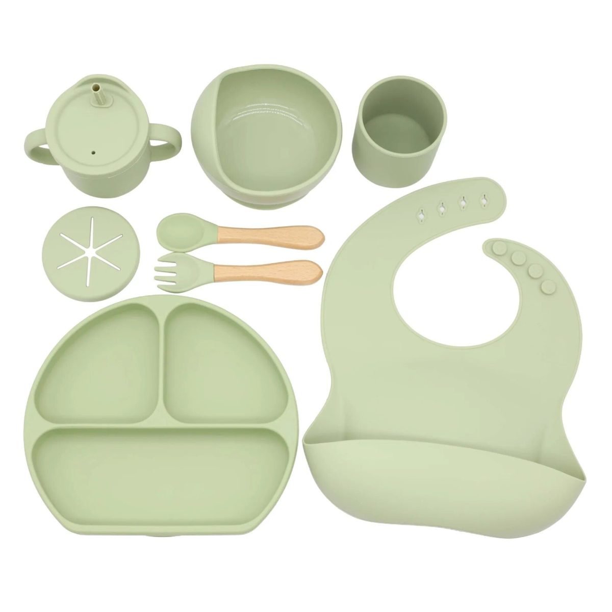 Safe & Easy Baby Feeding Set - Silicone Suction Bowl, Plate, Bibs, Utensils & Cup - Image 2
