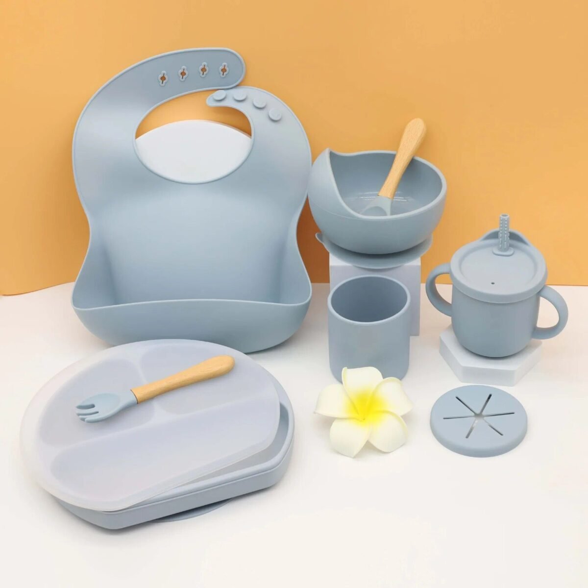 Safe & Easy Baby Feeding Set - Silicone Suction Bowl, Plate, Bibs, Utensils & Cup - Image 3