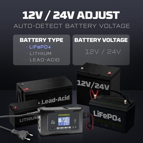1_80de84c7-046f-4786-ac5e-36b375890ede.jpg Powerwin P20 12V/24V 20A Automatic Battery Charger for Car, Truck, - Image 2