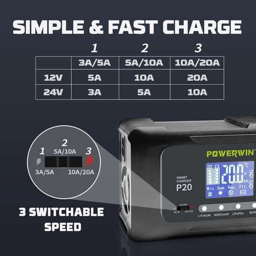 3_aa8d6d79-a94a-4794-805e-e5f90e10be51.jpg Powerwin P20 12V/24V 20A Automatic Battery Charger for Car, Truck, - Image 4
